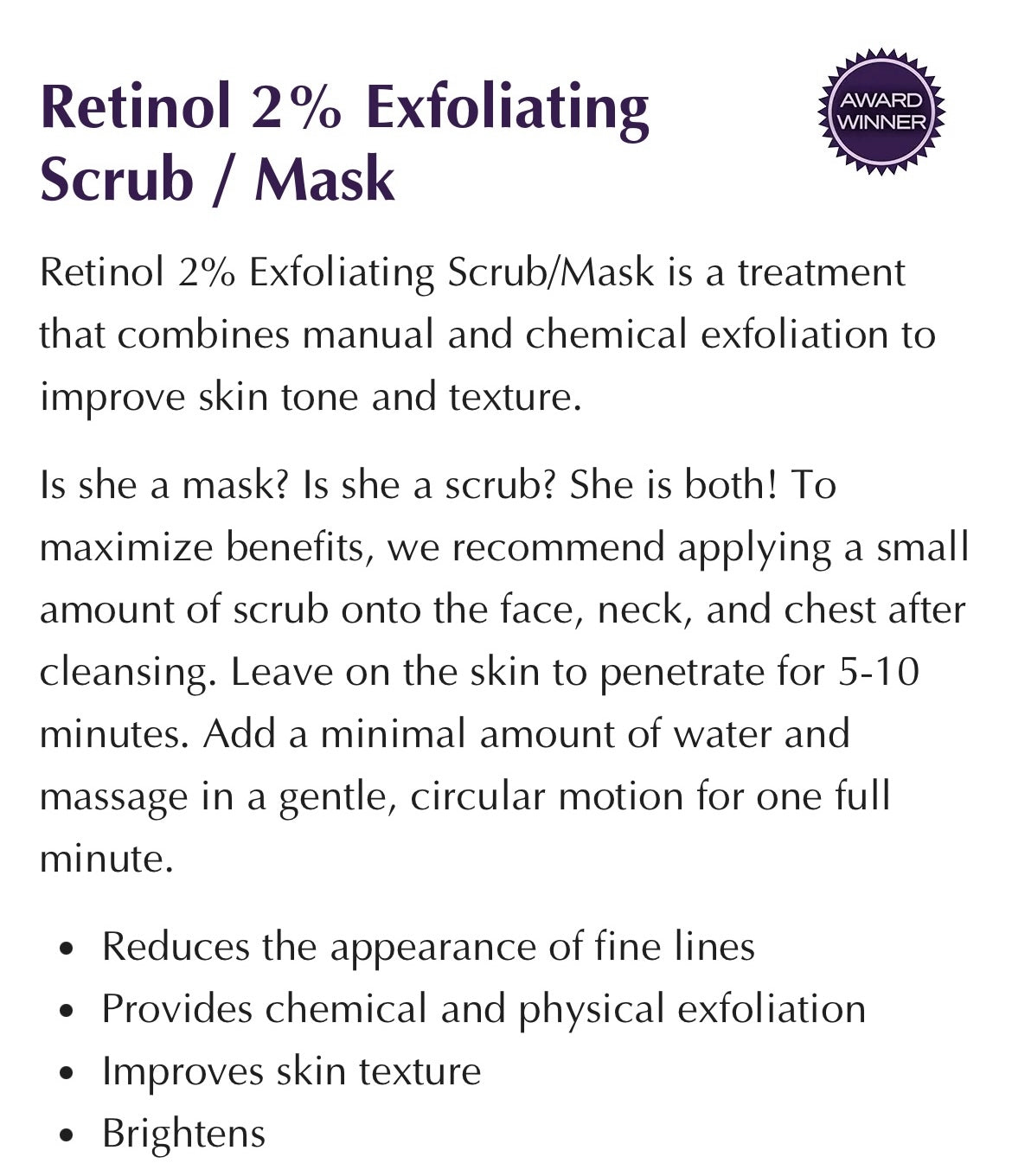 Skin Script rx retinol 2% is exfoliating scrub